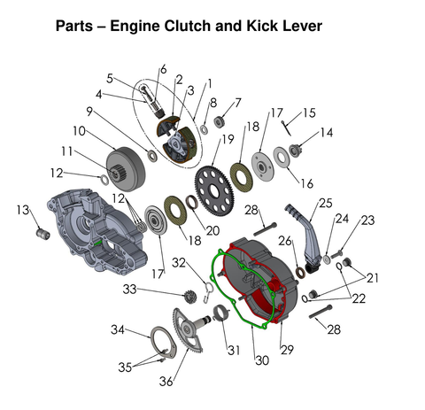 Engine Clutch and Kick Lever, 2027 COBRA CX50 JR