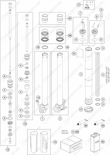 FRONT FORK DISASSEMBLED, 2024 KTM 50-SX