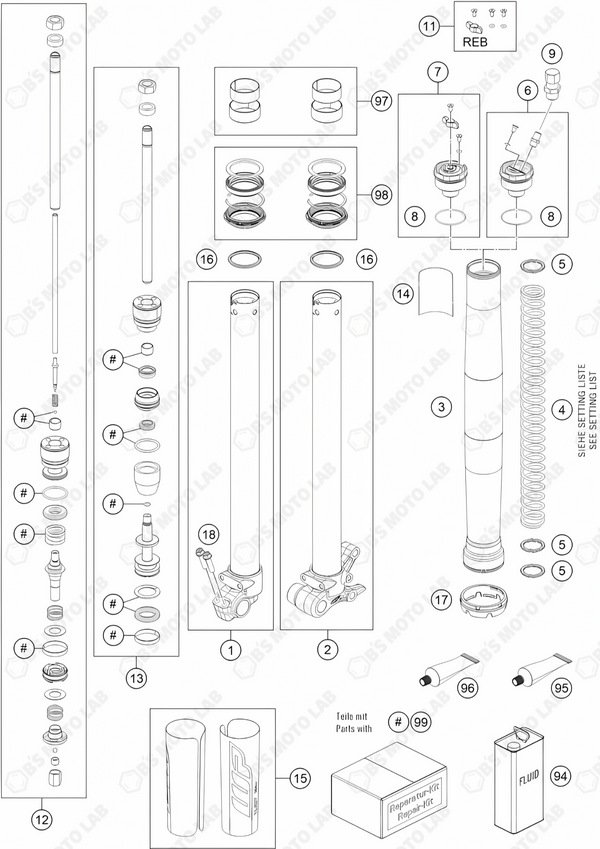 FRONT FORK DISASSEMBLED, 2024 KTM 50-SX